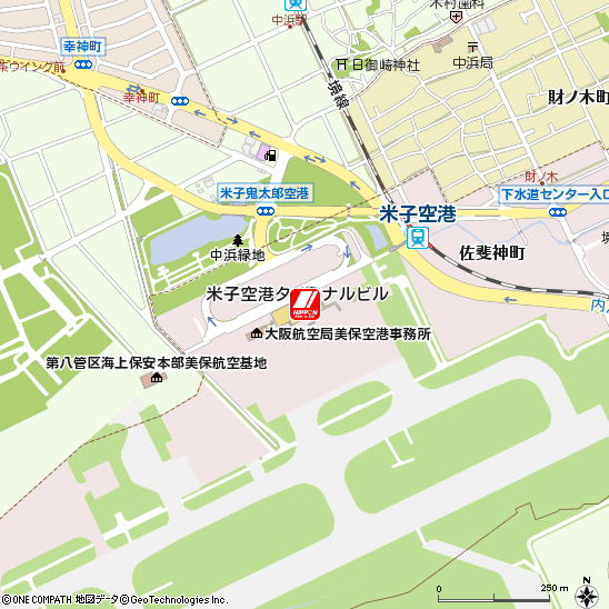 米子空港付近の地図